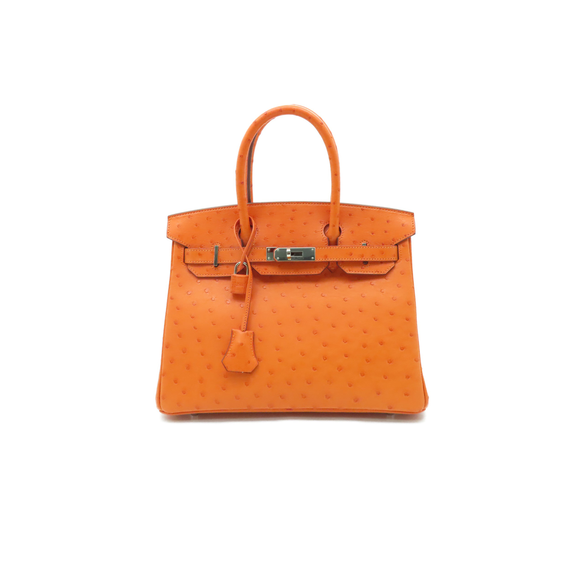 H**mes master birkin 25 ostrich leather orange silver buckle h041944ck73 (25*20*13cm)